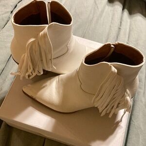 White Fringe Ankle Boots